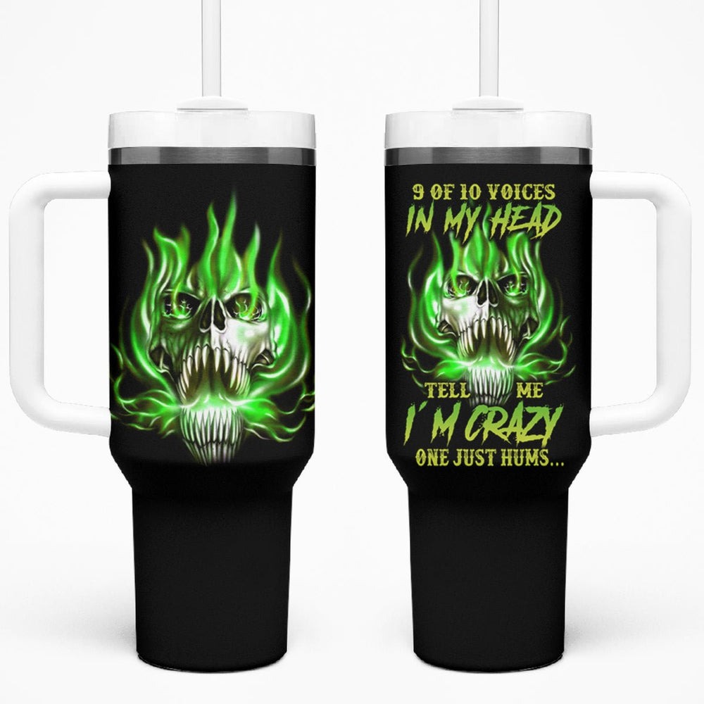 9 Of 10 Voices In My Head Fire Skull Tumbler With Handle TS04