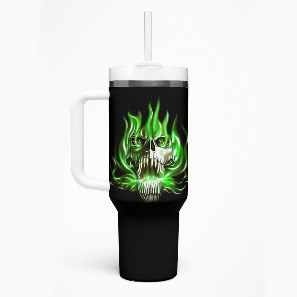 9 Of 10 Voices In My Head Fire Skull Tumbler With Handle TS04