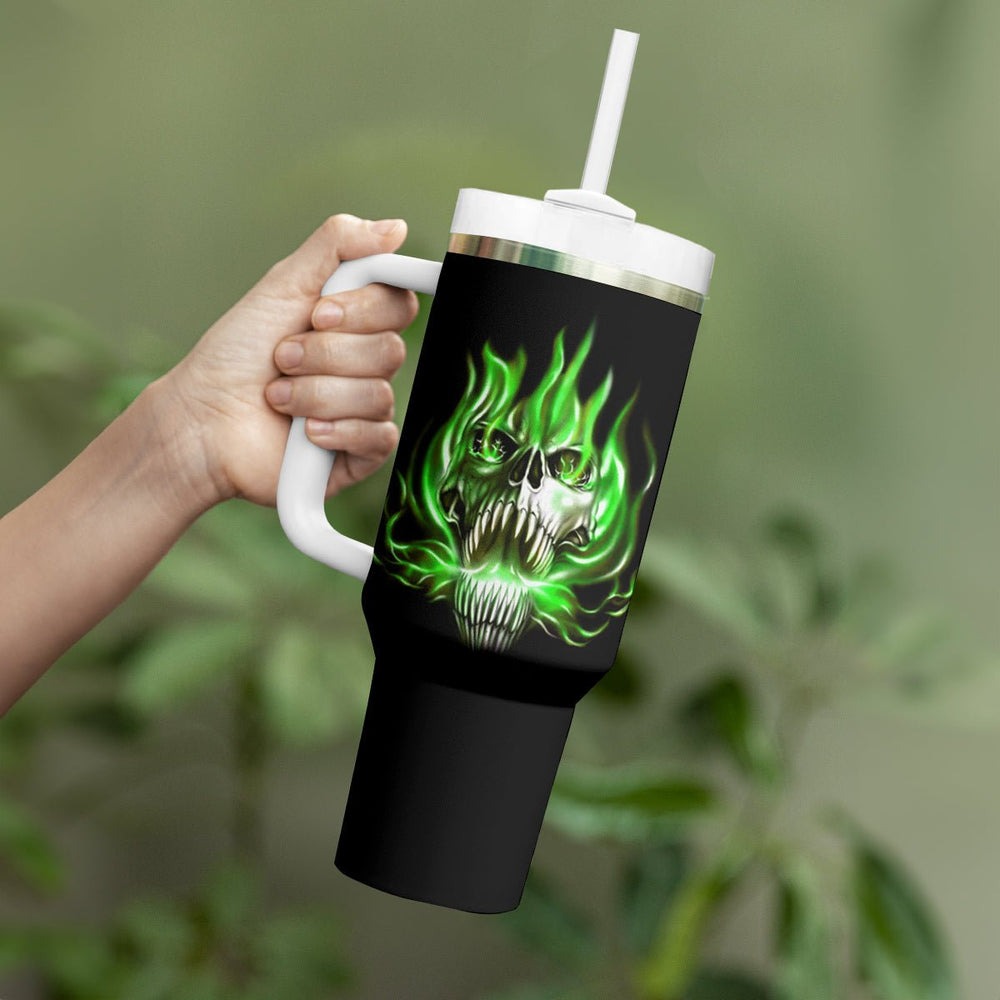 9 Of 10 Voices In My Head Fire Skull Tumbler With Handle TS04
