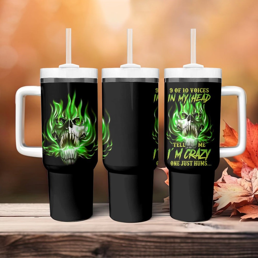 9 Of 10 Voices In My Head Fire Skull Tumbler With Handle TS04