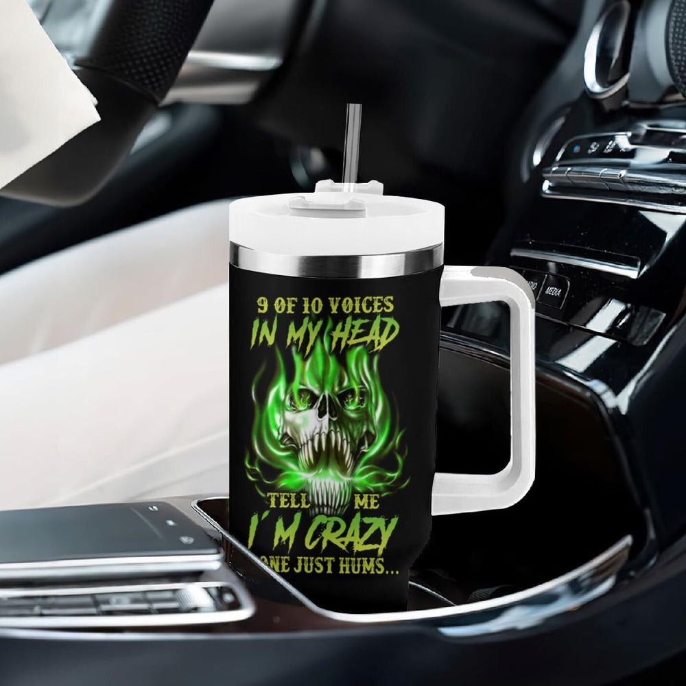 9 Of 10 Voices In My Head Fire Skull Tumbler With Handle TS04