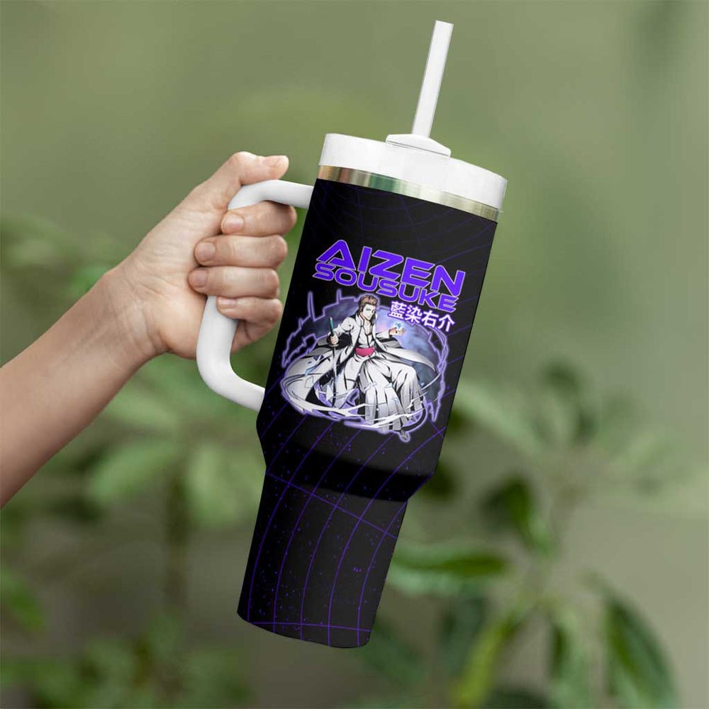Aizen Sousuke Bleach Tumbler With Handle Cosmic Anime Energy Grid Style TS04 Aizen Sousuke Bleach Tumbler With Handle Cosmic Anime Energy Grid Style TS04