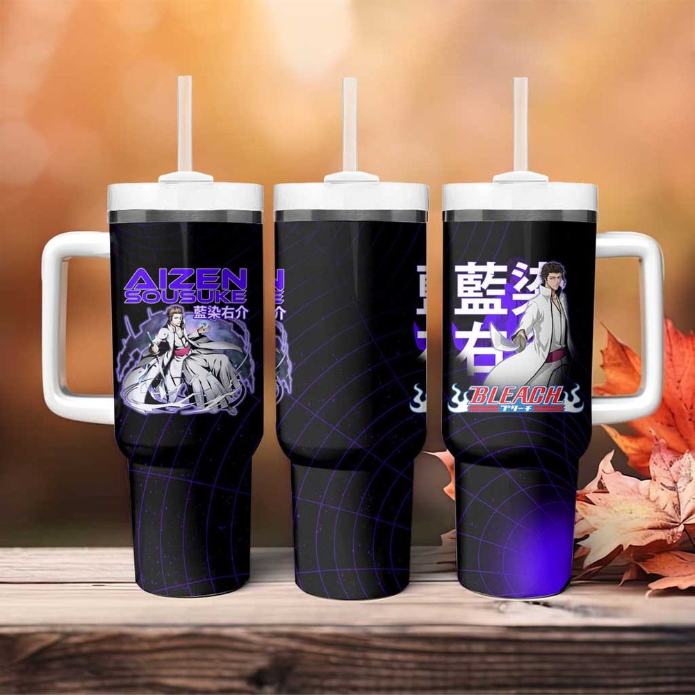 Aizen Sousuke Bleach Tumbler With Handle Cosmic Anime Energy Grid Style TS04 Aizen Sousuke Bleach Tumbler With Handle Cosmic Anime Energy Grid Style TS04