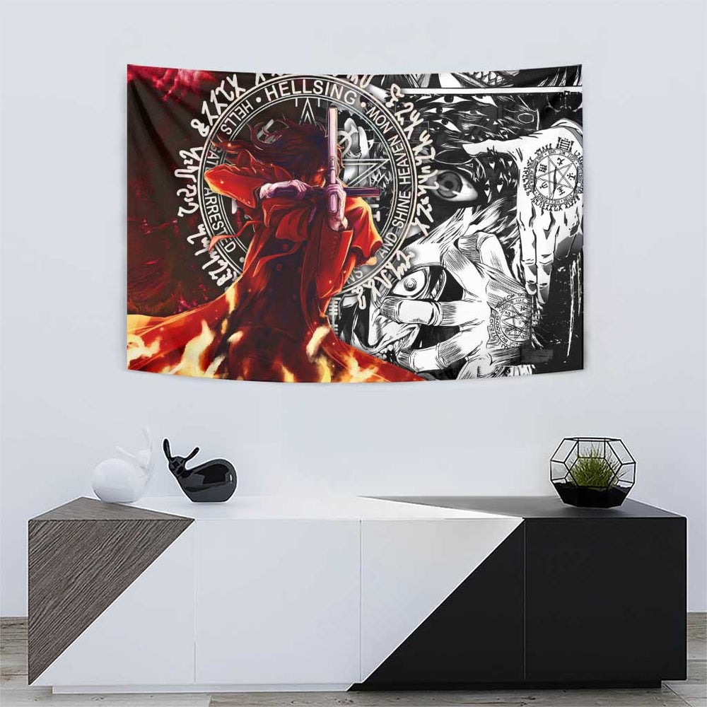 Alucard Hellsing Manga Collage Black and Red Design Tumbler With Handle with Gun Pose and Symbolic Silhouettes TS04 Alucard Hellsing Manga Collage Black and Red Design Tumbler With Handle with Gun Pose and Symbolic Silhouettes TS04