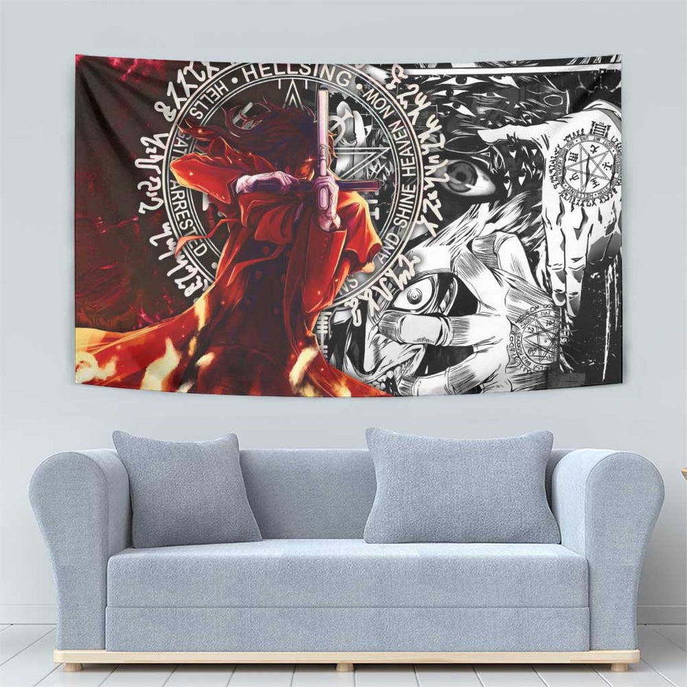 Alucard Hellsing Manga Collage Black and Red Design Tumbler With Handle with Gun Pose and Symbolic Silhouettes TS04 Alucard Hellsing Manga Collage Black and Red Design Tumbler With Handle with Gun Pose and Symbolic Silhouettes TS04