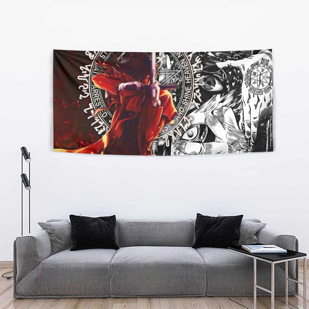 Alucard Hellsing Manga Collage Black and Red Design Tumbler With Handle with Gun Pose and Symbolic Silhouettes TS04 Alucard Hellsing Manga Collage Black and Red Design Tumbler With Handle with Gun Pose and Symbolic Silhouettes TS04