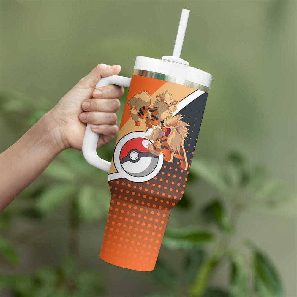 Arcanine Poké Tumbler With Handle with Fire Type Badge Design and Fierce Roar Pose Print TS04