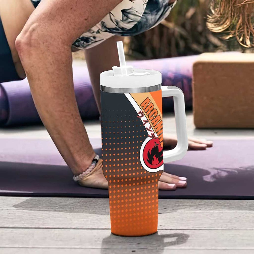 Arcanine Poké Tumbler With Handle with Fire Type Badge Design and Fierce Roar Pose Print TS04