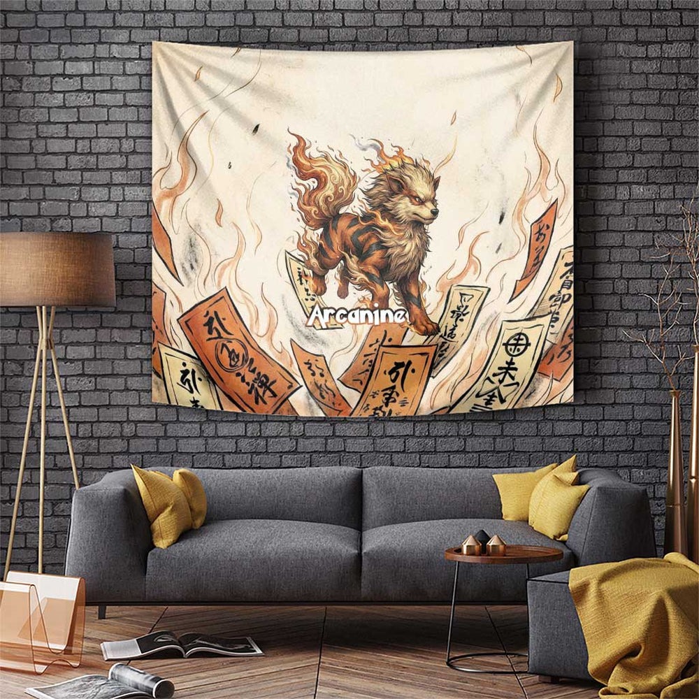Arcanine Tapestry Japanese Spell Tag Fire Art TS04 Arcanine Tapestry Japanese Spell Tag Fire Art TS04