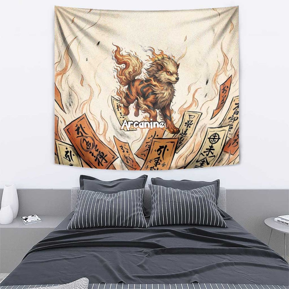 Arcanine Tapestry Japanese Spell Tag Fire Art TS04 Arcanine Tapestry Japanese Spell Tag Fire Art TS04