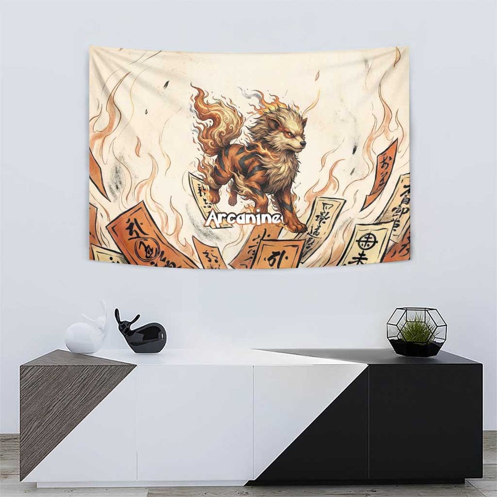 Arcanine Tapestry Japanese Spell Tag Fire Art TS04 Arcanine Tapestry Japanese Spell Tag Fire Art TS04