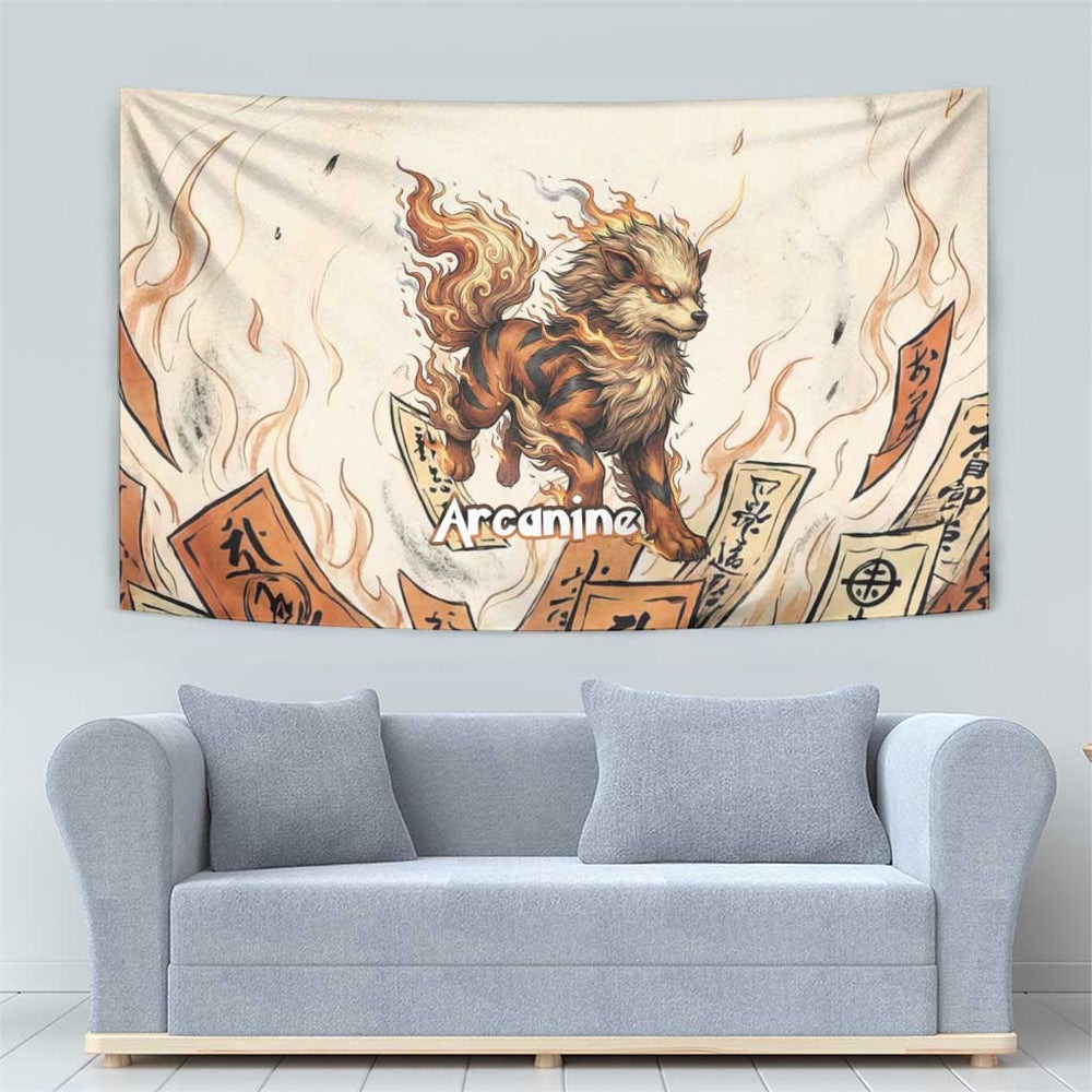 Arcanine Tapestry Japanese Spell Tag Fire Art TS04 Arcanine Tapestry Japanese Spell Tag Fire Art TS04
