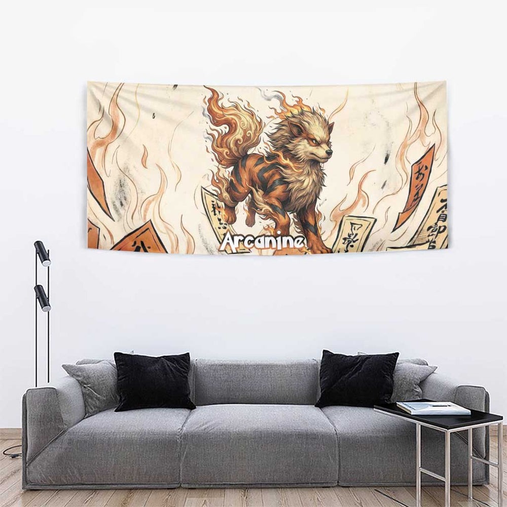Arcanine Tapestry Japanese Spell Tag Fire Art TS04 Arcanine Tapestry Japanese Spell Tag Fire Art TS04