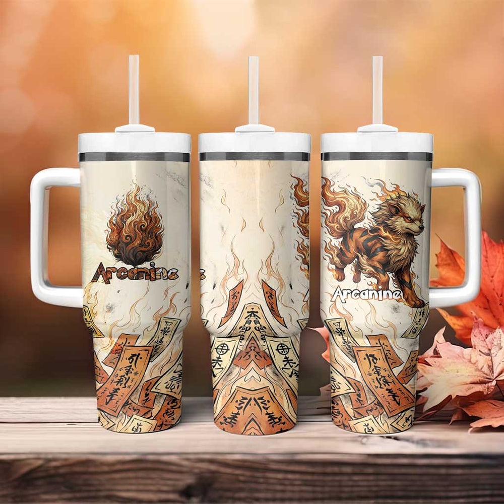 Arcanine Tumbler With Handle Japanese Spell Tag Fire Art TS04 Arcanine Tumbler With Handle Japanese Spell Tag Fire Art TS04