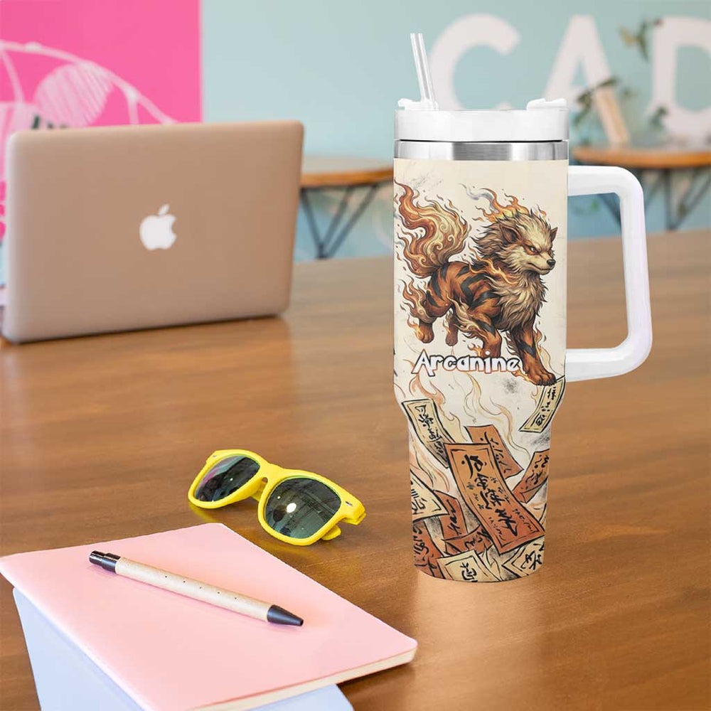 Arcanine Tumbler With Handle Japanese Spell Tag Fire Art TS04 Arcanine Tumbler With Handle Japanese Spell Tag Fire Art TS04