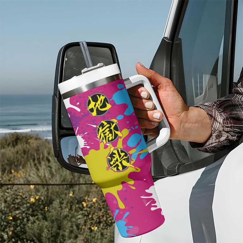Art Fantasma Hells Paradise Tumbler With Handle Anime Uniform Mix Color Painting Splash TS04 Art Fantasma Hells Paradise Tumbler With Handle Anime Uniform Mix Color Painting Splash TS04