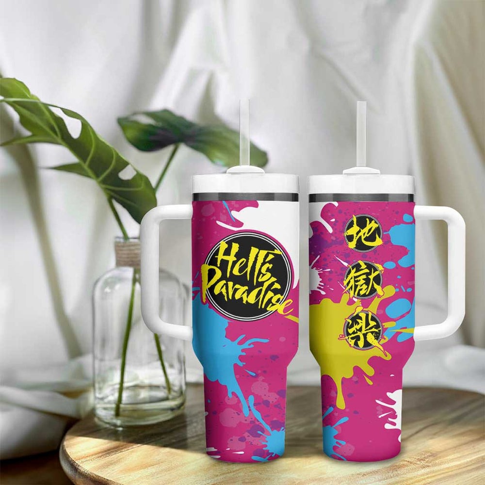 Art Fantasma Hells Paradise Tumbler With Handle Anime Uniform Mix Color Painting Splash TS04 Art Fantasma Hells Paradise Tumbler With Handle Anime Uniform Mix Color Painting Splash TS04