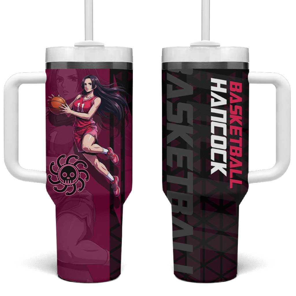 Boa Hancock One Piece Basketball Theme Maroon and Black Design Tumbler With Handle with Serpent Emblem and Dynamic Pose TS04