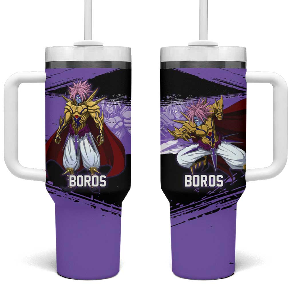 Boros One Punch Man Anime Purple and Black Theme Tumbler With Handle with Galactic Overlord Design and Intense Battle Stance TS04
