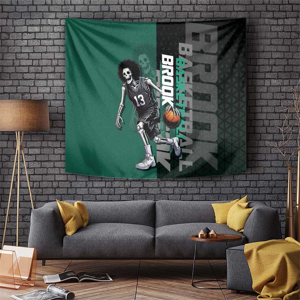 Brook One Piece Basketball Theme Green and Black Design Tumbler With Handle with Skull Emblem and Energetic Pose TS04 Brook One Piece Basketball Theme Green and Black Design Tumbler With Handle with Skull Emblem and Energetic Pose TS04