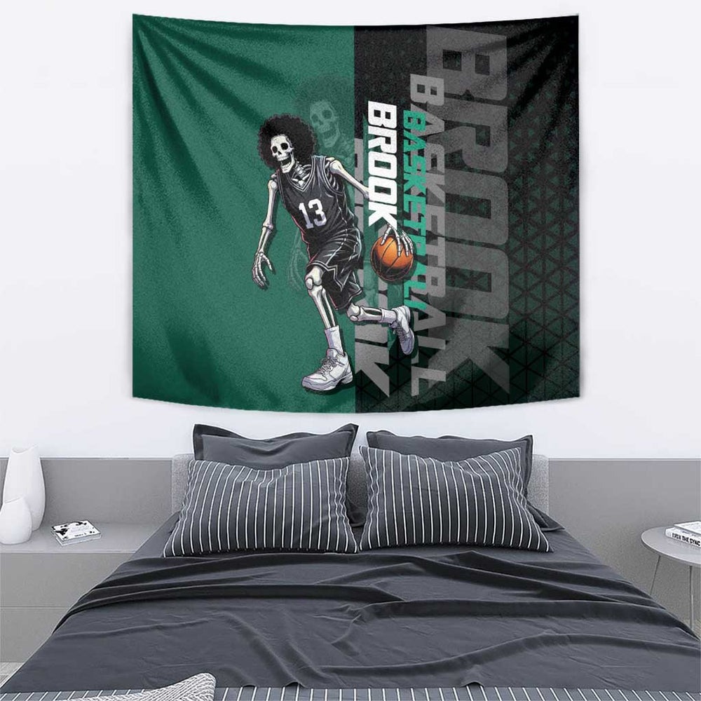 Brook One Piece Basketball Theme Green and Black Design Tumbler With Handle with Skull Emblem and Energetic Pose TS04 Brook One Piece Basketball Theme Green and Black Design Tumbler With Handle with Skull Emblem and Energetic Pose TS04