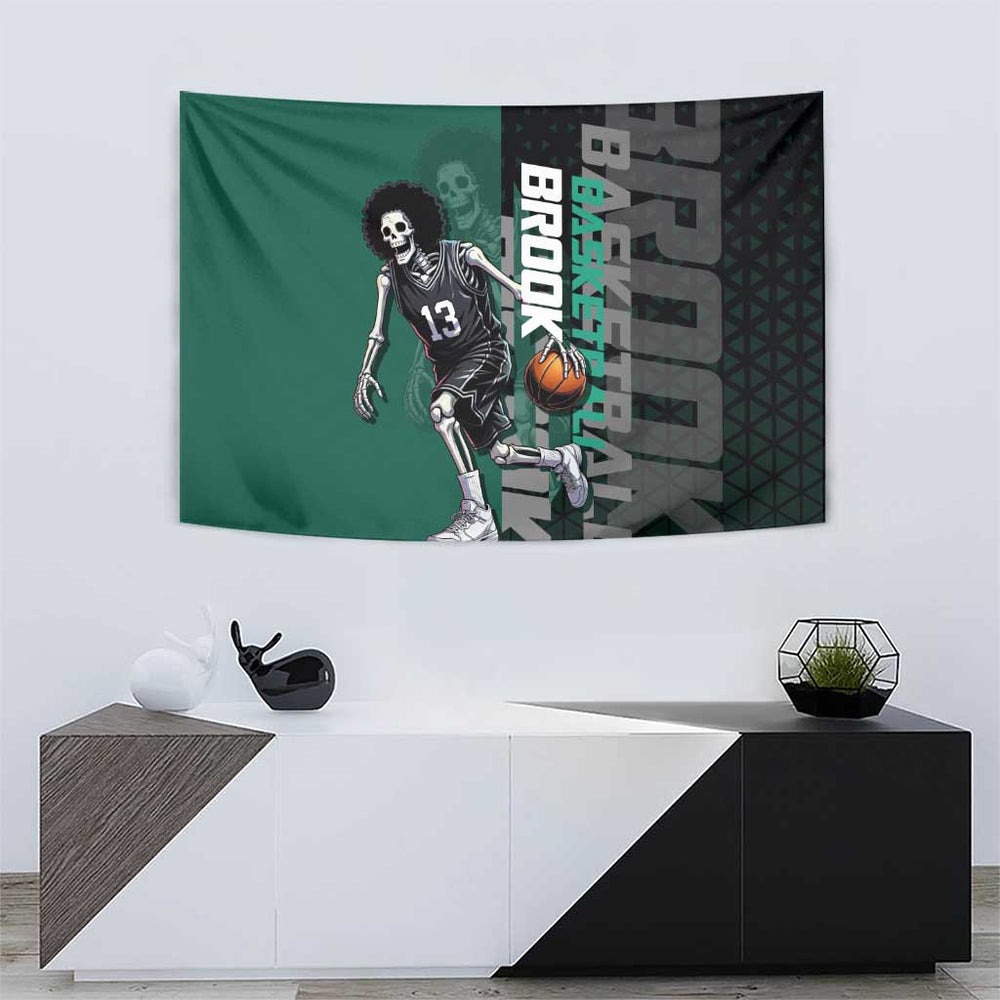Brook One Piece Basketball Theme Green and Black Design Tumbler With Handle with Skull Emblem and Energetic Pose TS04 Brook One Piece Basketball Theme Green and Black Design Tumbler With Handle with Skull Emblem and Energetic Pose TS04