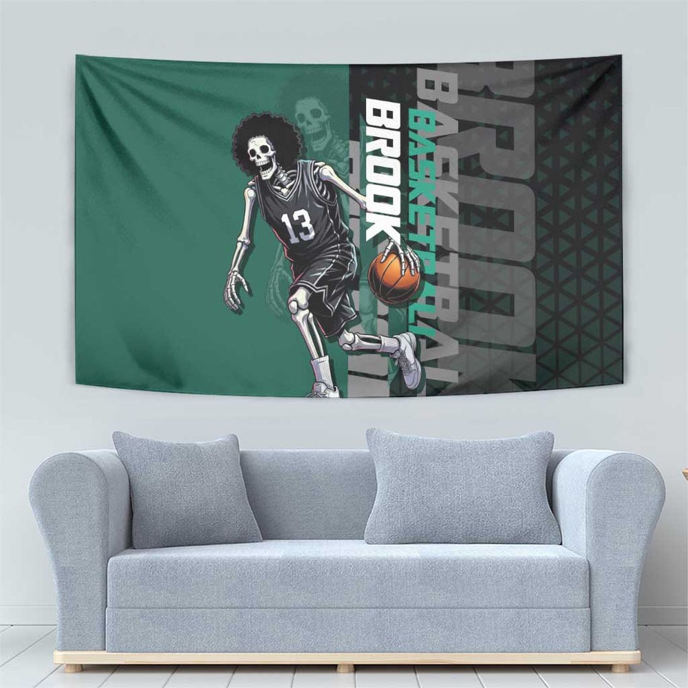 Brook One Piece Basketball Theme Green and Black Design Tumbler With Handle with Skull Emblem and Energetic Pose TS04 Brook One Piece Basketball Theme Green and Black Design Tumbler With Handle with Skull Emblem and Energetic Pose TS04