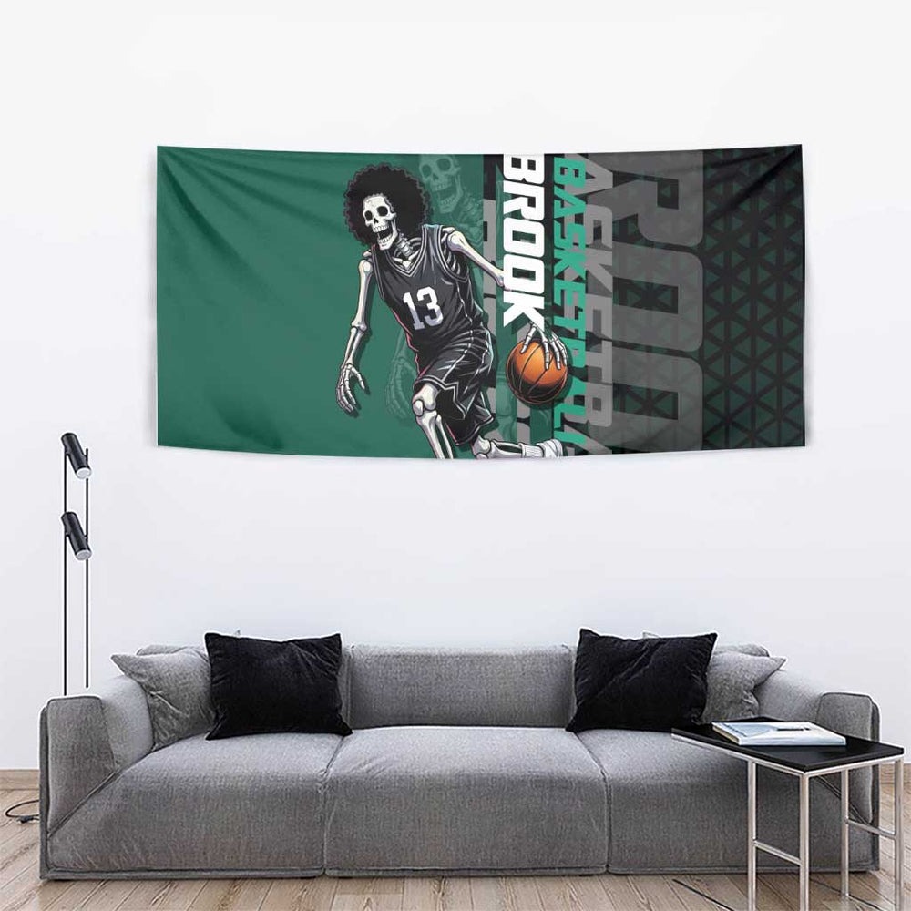 Brook One Piece Basketball Theme Green and Black Design Tumbler With Handle with Skull Emblem and Energetic Pose TS04 Brook One Piece Basketball Theme Green and Black Design Tumbler With Handle with Skull Emblem and Energetic Pose TS04