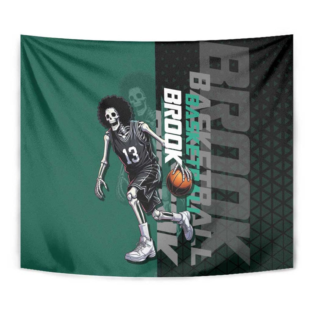 Brook One Piece Basketball Theme Green and Black Design Tumbler With Handle with Skull Emblem and Energetic Pose TS04 Brook One Piece Basketball Theme Green and Black Design Tumbler With Handle with Skull Emblem and Energetic Pose TS04
