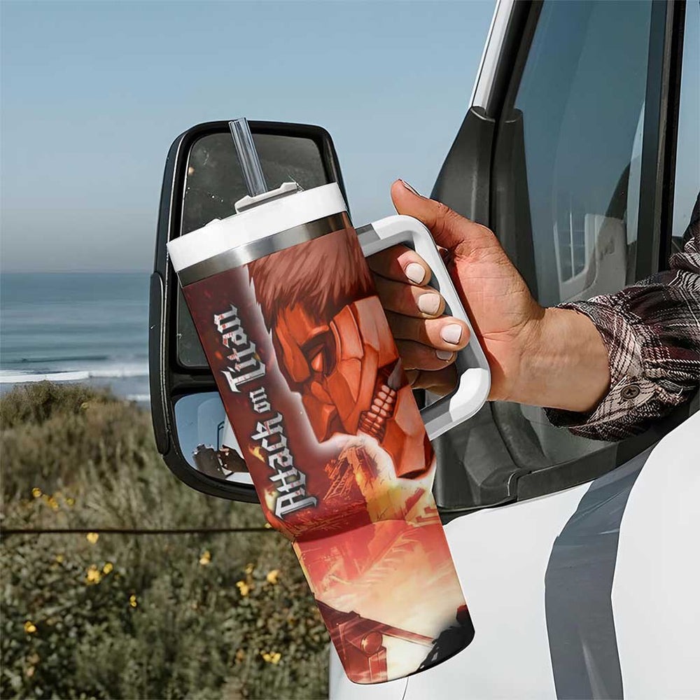 Burning Attack on Titan Tumbler With Handle Anime Mix Trippy Style TS04 Burning Attack on Titan Tumbler With Handle Anime Mix Trippy Style TS04