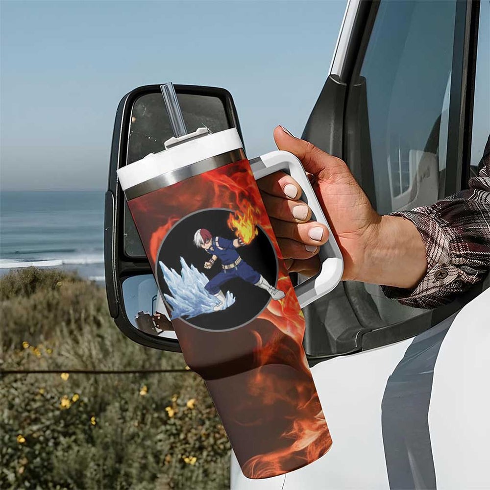 Burning Fire Shoto My Hero Academia Tumbler With Handle Anime Style TS04 Burning Fire Shoto My Hero Academia Tumbler With Handle Anime Style TS04