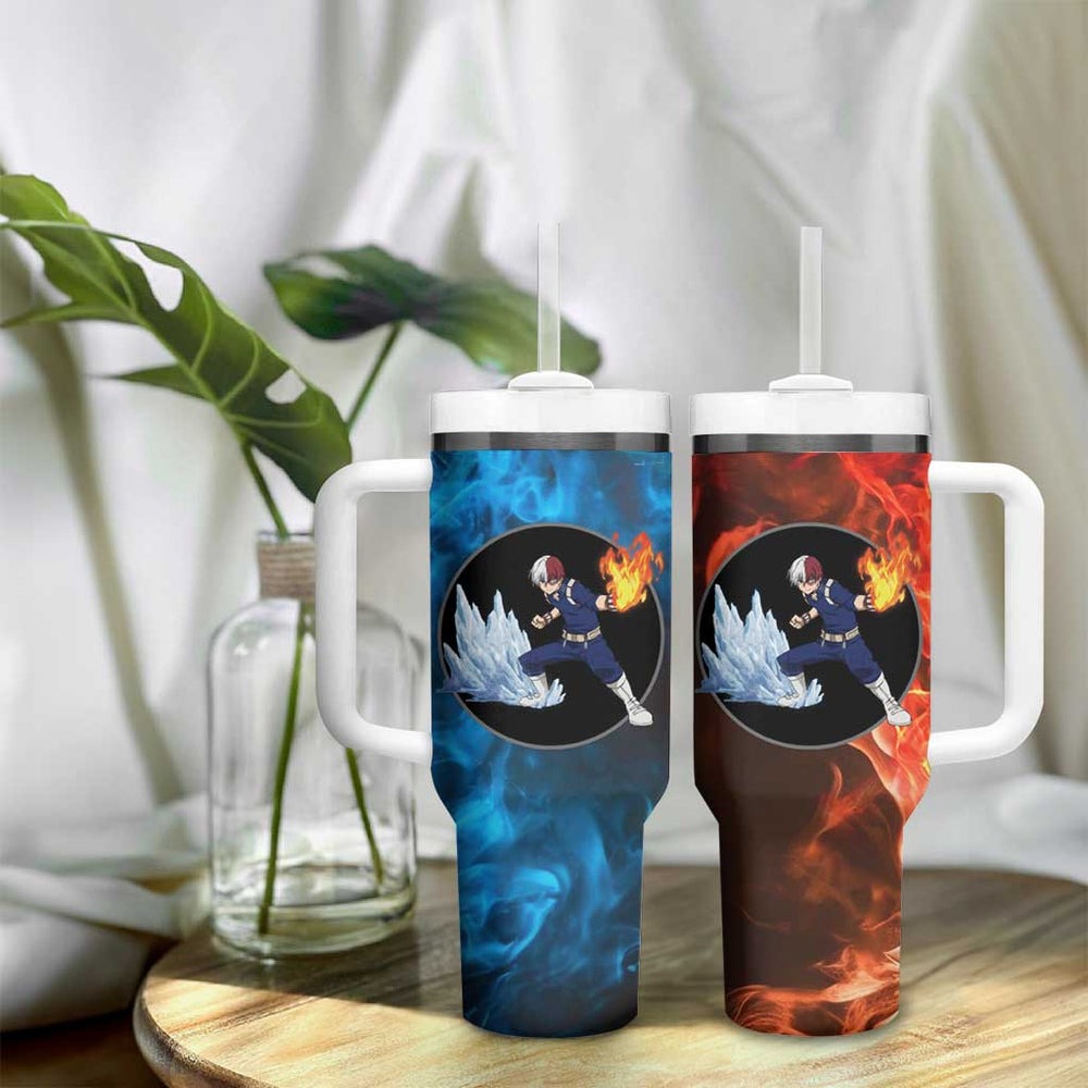 Burning Fire Shoto My Hero Academia Tumbler With Handle Anime Style TS04 Burning Fire Shoto My Hero Academia Tumbler With Handle Anime Style TS04