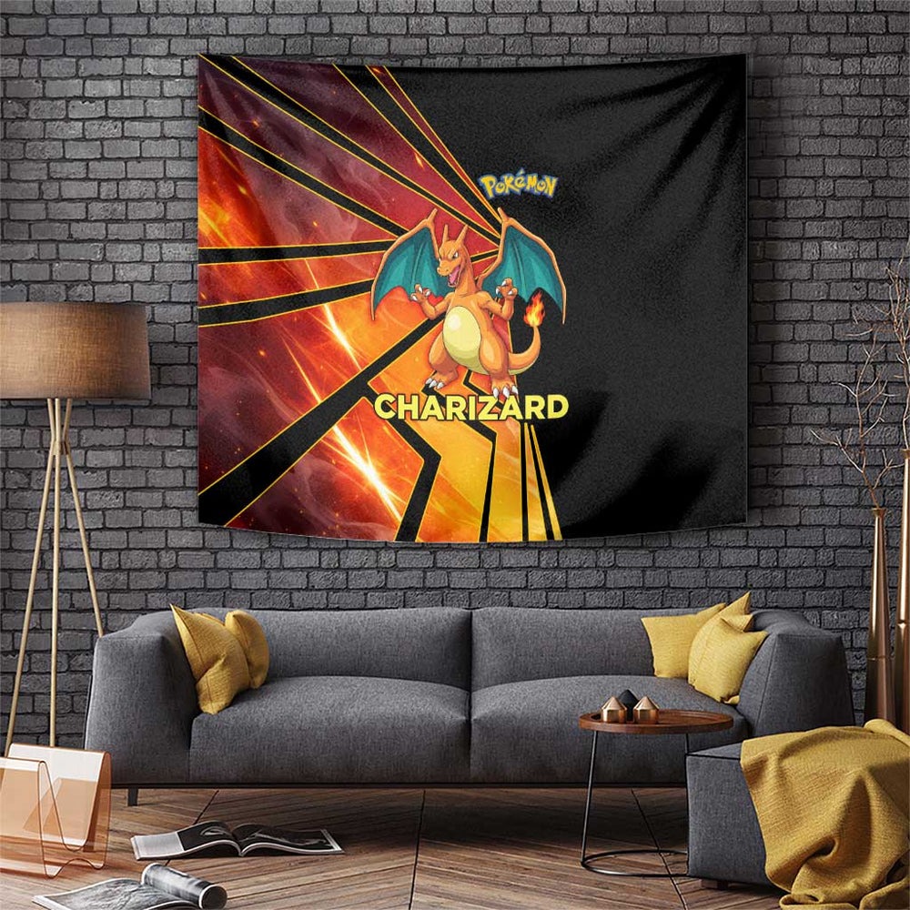 Charizard Poké Tapestry Retro Anime Gaming Style TS04 Charizard Poké Tapestry Retro Anime Gaming Style TS04