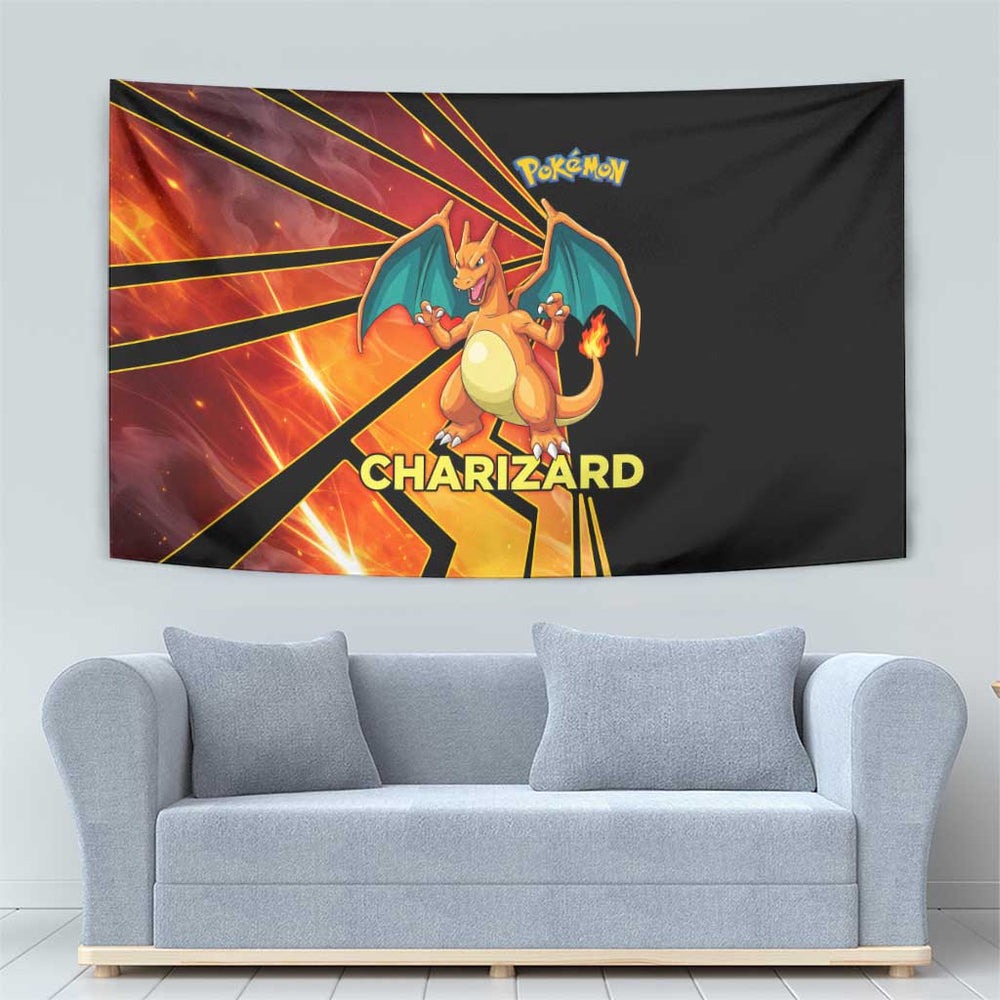 Charizard Poké Tapestry Retro Anime Gaming Style TS04 Charizard Poké Tapestry Retro Anime Gaming Style TS04