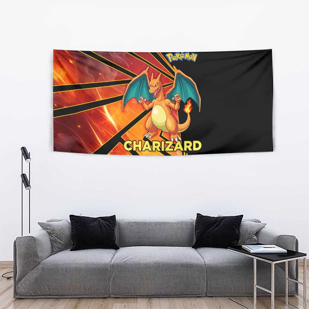 Charizard Poké Tapestry Retro Anime Gaming Style TS04 Charizard Poké Tapestry Retro Anime Gaming Style TS04