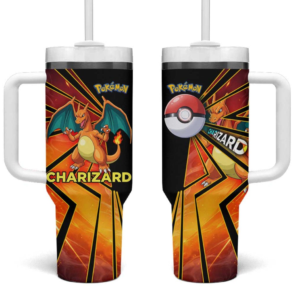 Charizard Poké Tumbler With Handle Retro Anime Gaming Style TS04 Charizard Poké Tumbler With Handle Retro Anime Gaming Style TS04
