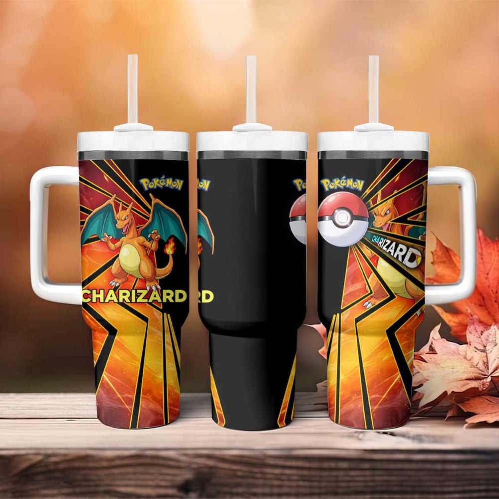 Charizard Poké Tumbler With Handle Retro Anime Gaming Style TS04 Charizard Poké Tumbler With Handle Retro Anime Gaming Style TS04