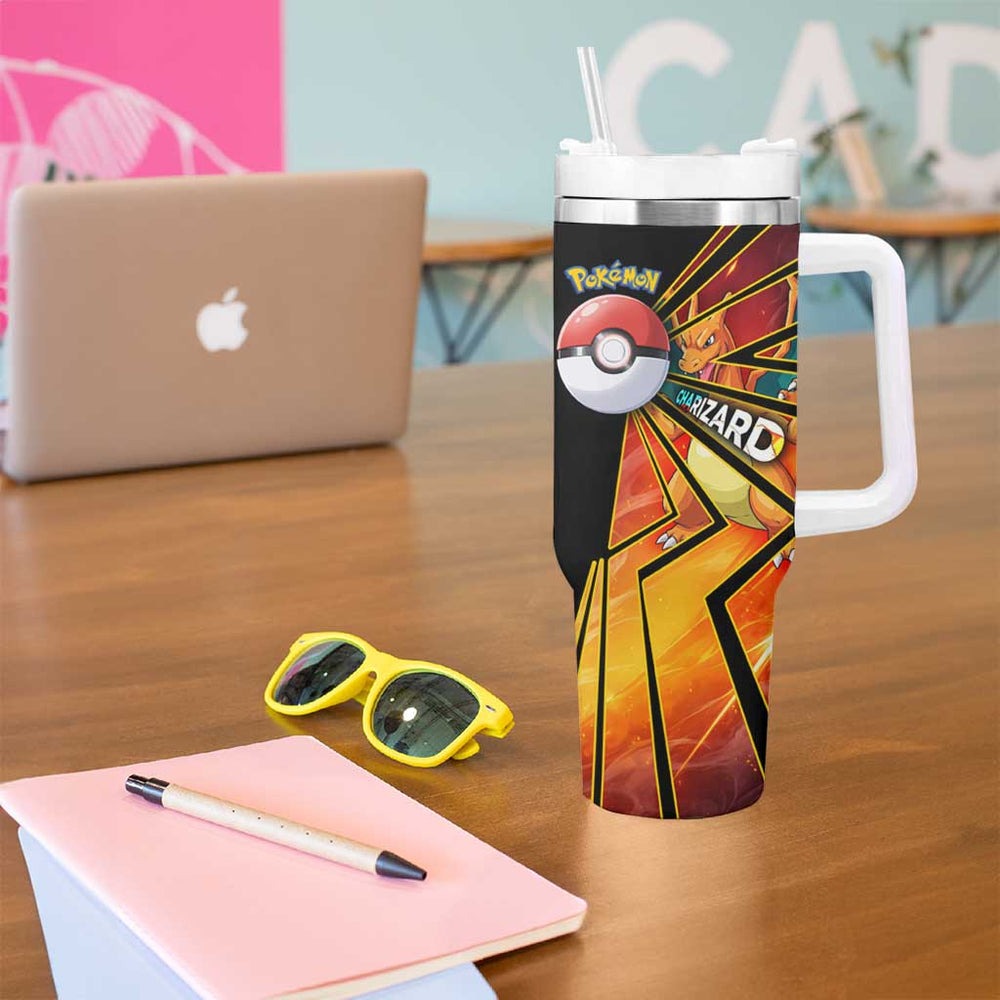 Charizard Poké Tumbler With Handle Retro Anime Gaming Style TS04 Charizard Poké Tumbler With Handle Retro Anime Gaming Style TS04