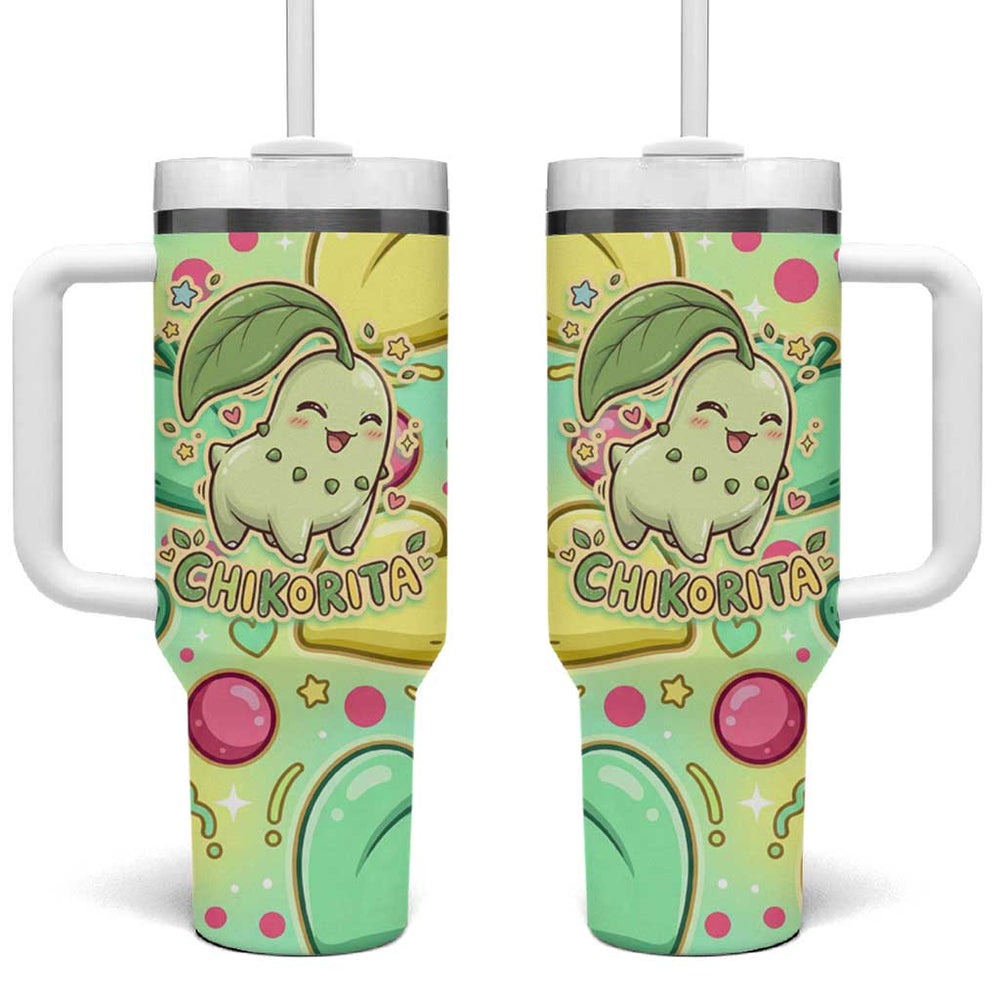 Chikorita Tumbler With Handle Vibrant Pastel Leaf Pop Art TS04