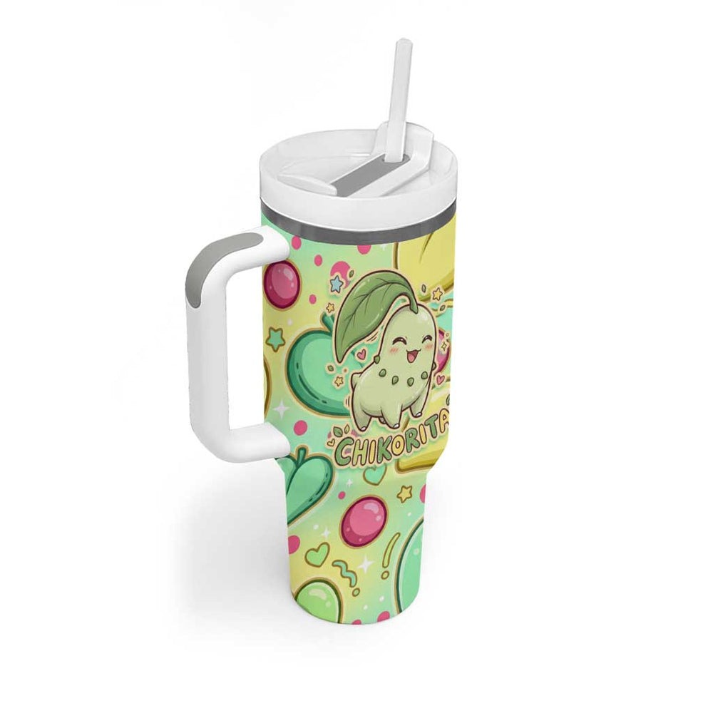 Chikorita Tumbler With Handle Vibrant Pastel Leaf Pop Art TS04