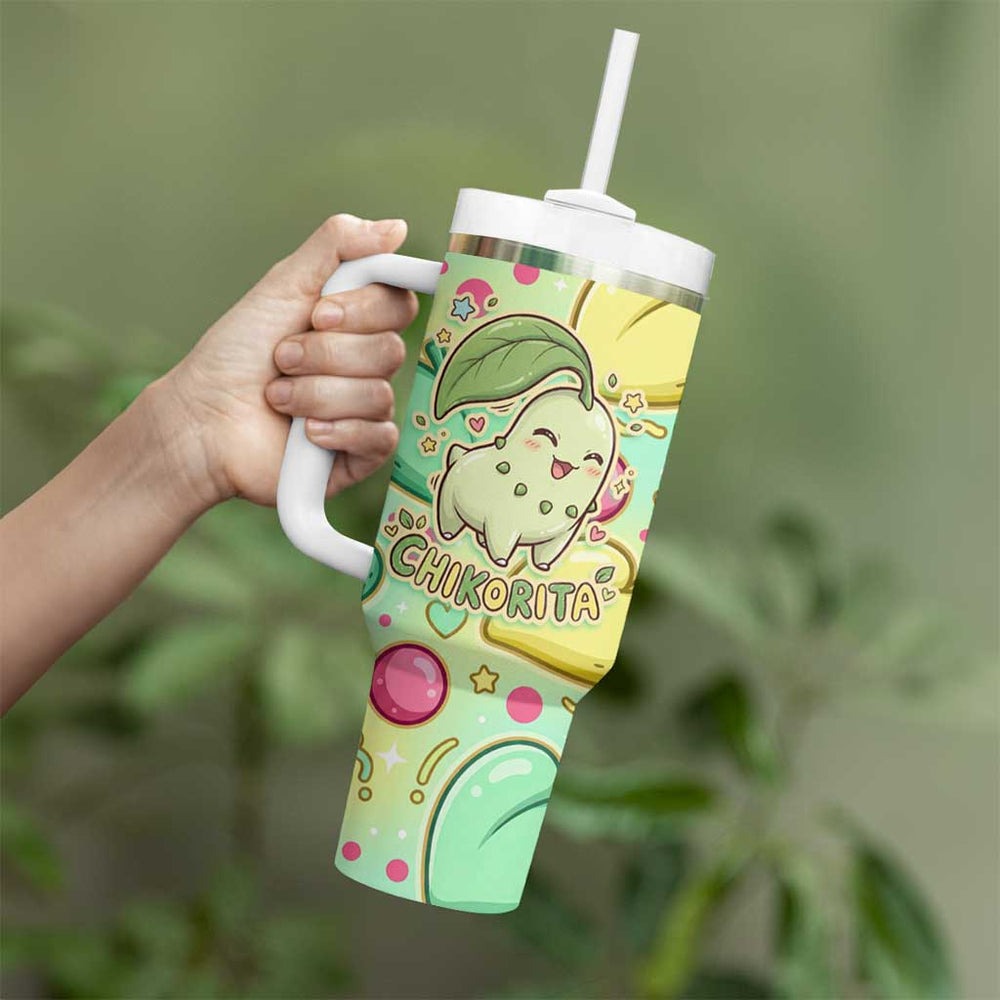 Chikorita Tumbler With Handle Vibrant Pastel Leaf Pop Art TS04