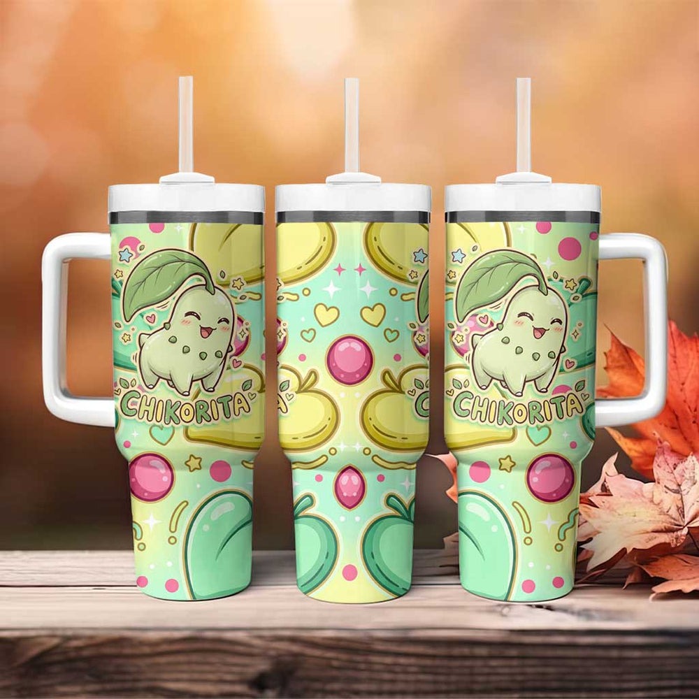 Chikorita Tumbler With Handle Vibrant Pastel Leaf Pop Art TS04