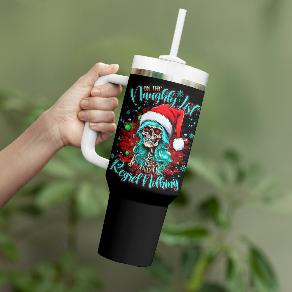 Christmas Skull Lady Tumbler With Handle On The Naughty List I Regret Nothing DT01 Christmas Skull Lady Tumbler With Handle On The Naughty List I Regret Nothing DT01
