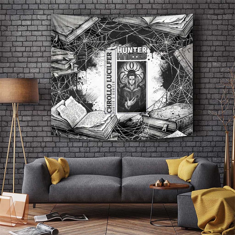 Chrollo Lucilfer Gothic Style Tumbler With Handle with Spider Webs, Grimoire Illustration and Monochrome Design TS04 Chrollo Lucilfer Gothic Style Tumbler With Handle with Spider Webs, Grimoire Illustration and Monochrome Design TS04