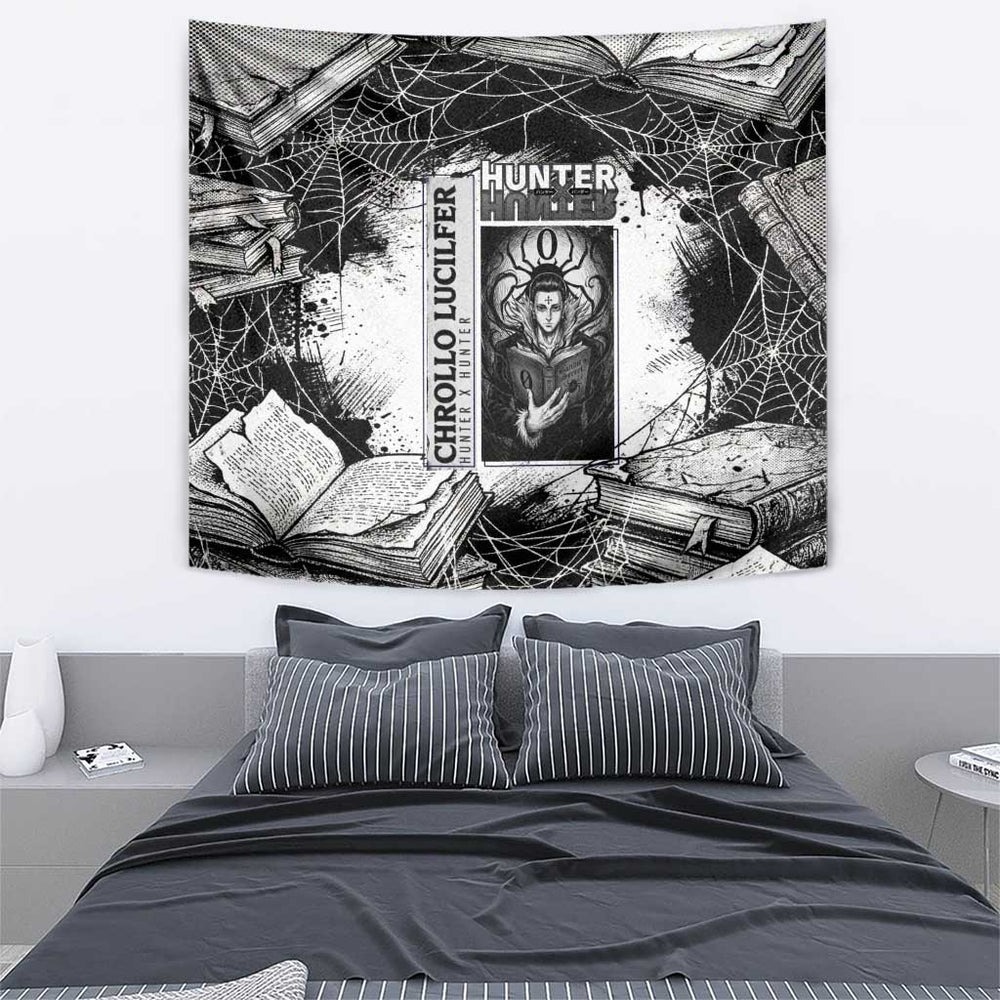 Chrollo Lucilfer Gothic Style Tumbler With Handle with Spider Webs, Grimoire Illustration and Monochrome Design TS04 Chrollo Lucilfer Gothic Style Tumbler With Handle with Spider Webs, Grimoire Illustration and Monochrome Design TS04