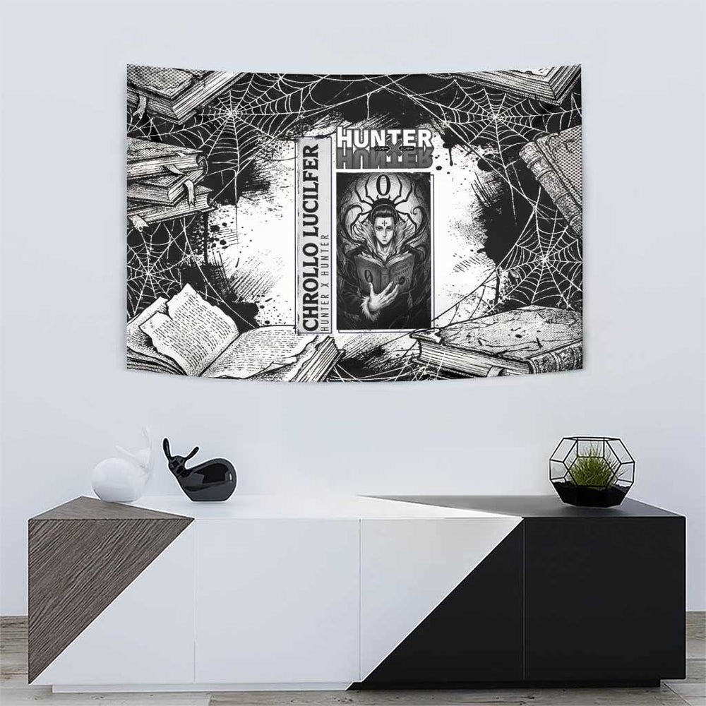Chrollo Lucilfer Gothic Style Tumbler With Handle with Spider Webs, Grimoire Illustration and Monochrome Design TS04 Chrollo Lucilfer Gothic Style Tumbler With Handle with Spider Webs, Grimoire Illustration and Monochrome Design TS04