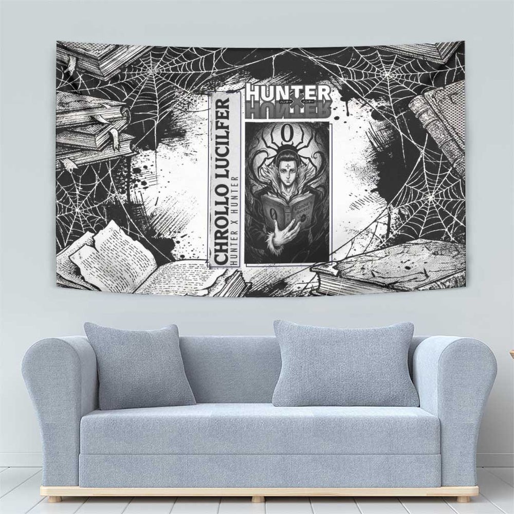 Chrollo Lucilfer Gothic Style Tumbler With Handle with Spider Webs, Grimoire Illustration and Monochrome Design TS04 Chrollo Lucilfer Gothic Style Tumbler With Handle with Spider Webs, Grimoire Illustration and Monochrome Design TS04