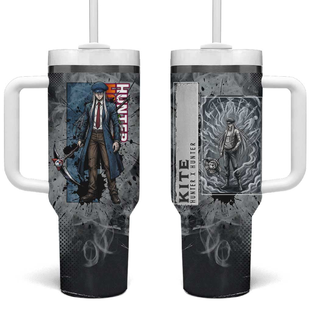 Chrollo Theme Gray Ink Splash Design Tumbler With Handle with Cross Weapon and Monochrome Aura Artwork TS04
