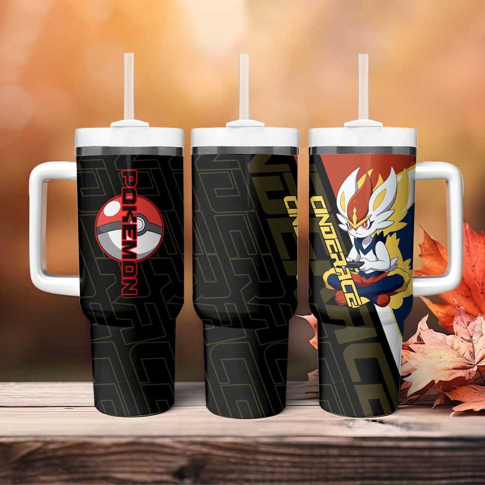Cinderace Poké Tumbler With Handle Dynamic Retro Anime Style TS04 Cinderace Poké Tumbler With Handle Dynamic Retro Anime Style TS04