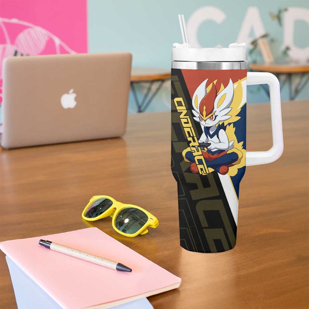 Cinderace Poké Tumbler With Handle Dynamic Retro Anime Style TS04 Cinderace Poké Tumbler With Handle Dynamic Retro Anime Style TS04